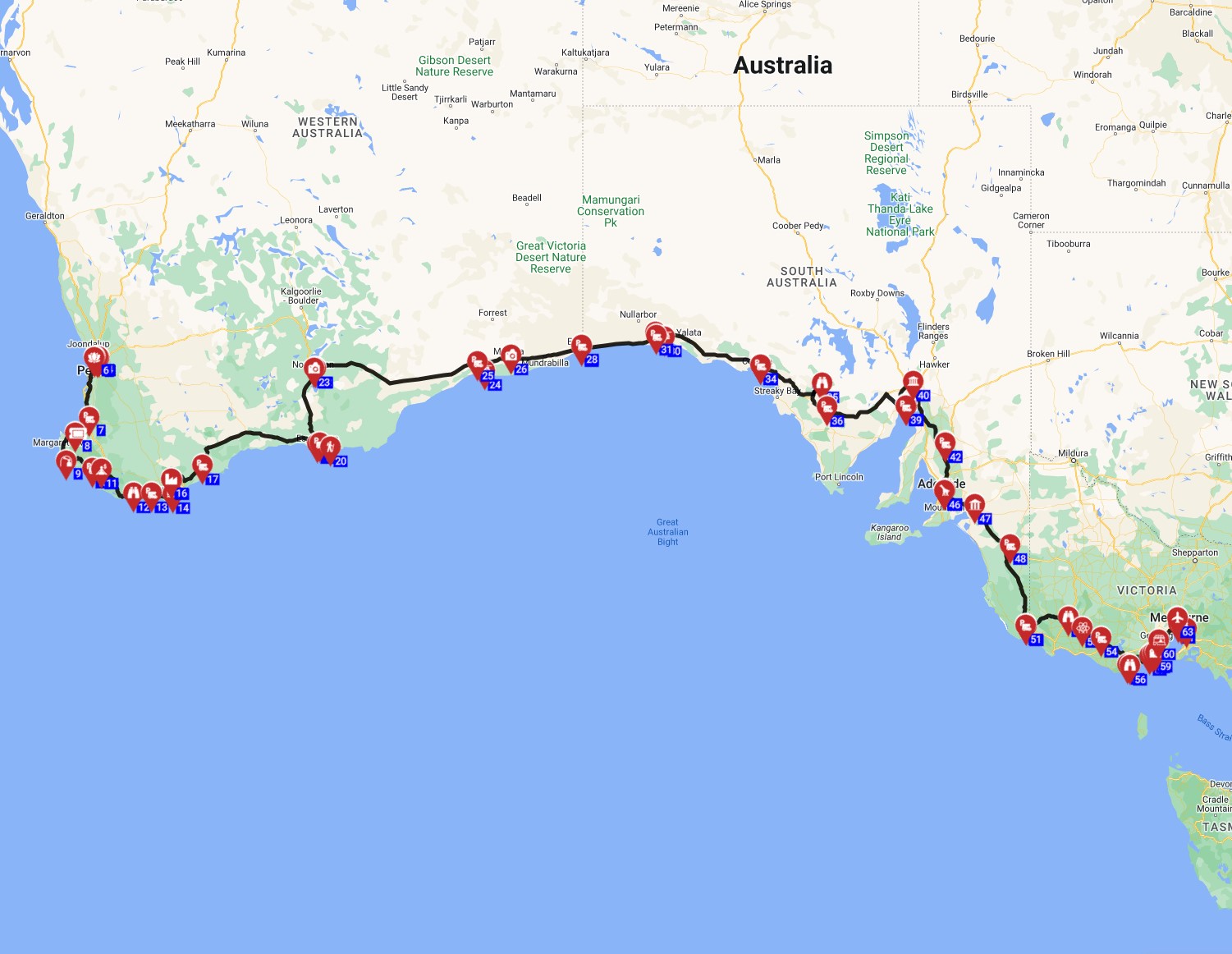 Map for Perth to Melbourne - Roads Less Traveled Exploring Australia in a Campervan